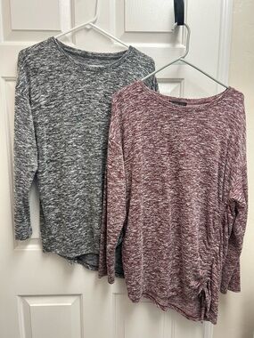 2 Tops - Design History Burgundy & White and Black & White Long-Sleeve Tops